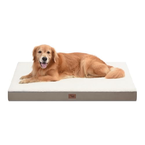 Image of Orthopedic Dog Bed for Extra Large Dogs, XL Waterproof Comfort Pet Bed for Large Sized Dog, Egg Crate Foam Pet Bed with Removable Washable Cover, Khaki White