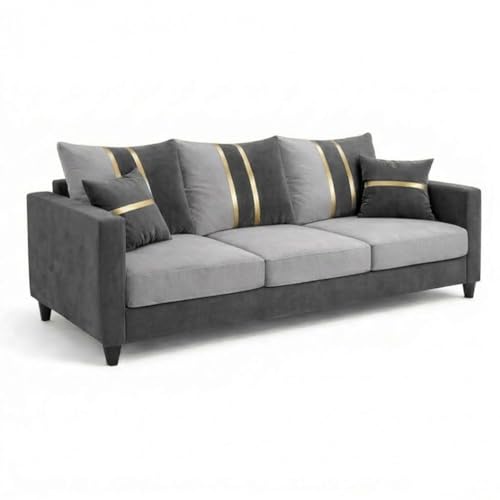 Image of Jester Plush Comfort Sofa | 3 Seater | Luxury Velvet Suede Fabric | Modern Living Room Sofa | Dark Gray - Light Gray