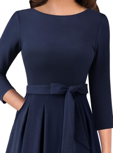 Image of VFSHOW Womens Work Business Casual Church Pockets Belted A-Line Midi Dress