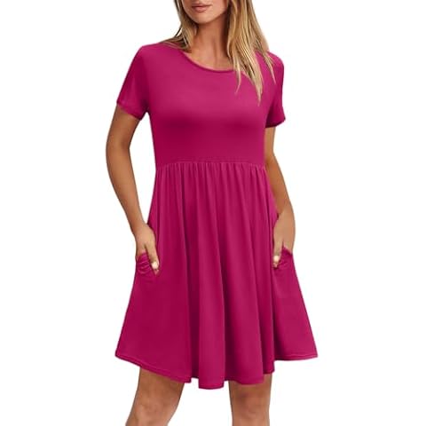 HiMONE Summer Dresses for Women Casual Short Sleeve Mini Sundresses with Pockets Rose Red Cover