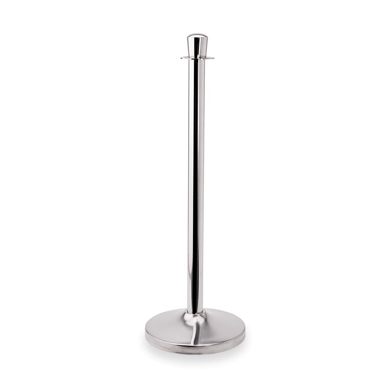 Juego de postes delimitadores + soporte para carteles, cilindro de acero inoxidable, pulido brillante, clásico