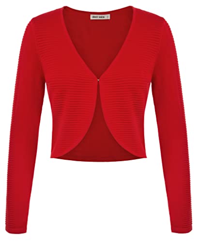 GRACE KARIN Boléros Gilets en Tricot pour Cérémonie Mariage Gilet Femme Léger Ouvert à Agrafe Taille Elastique Rouge -3 M Cover