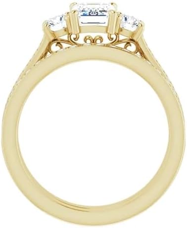 10K/14K/18K Solid Gold Handmade Engagement Ring, 1CT-4CT Emerald Cut Moissanite Solitaire Ring, Diamond Wedding Ring Set for Women/Her, Anniversary/Propose Gifts (1 CT, Yellow)