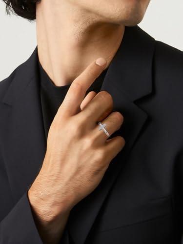 D Color VVS1 Clarity Moissanite Cross Rings for Women Men, Pretty and Elegant Stackable Cross Ring, Solid 925 Sterling Silver with Rhodium Finish, Wedding Band Aniversary Jewelry, Size4-113