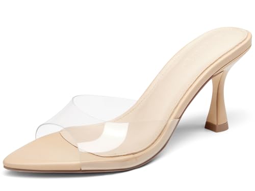 Coutgo Womens Heeled Mules Pointed Peep Toe High Heels...