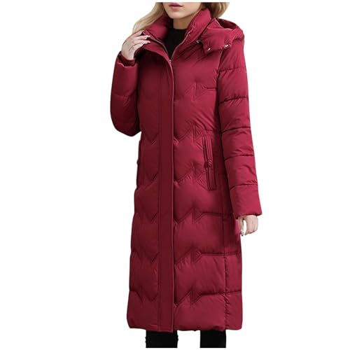 Woblesal Wine Long Puffer Coat for Women – Trendy Quilted Maxi Length with Faux Fur Hood, Perfect for Winter Adventures - Image 2