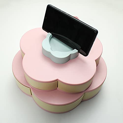 Splenssy Dubbele laag snack box snoepbord bloemblad-vorm roterende snack tray double-deck gedroogde fruitborden… - Image 4