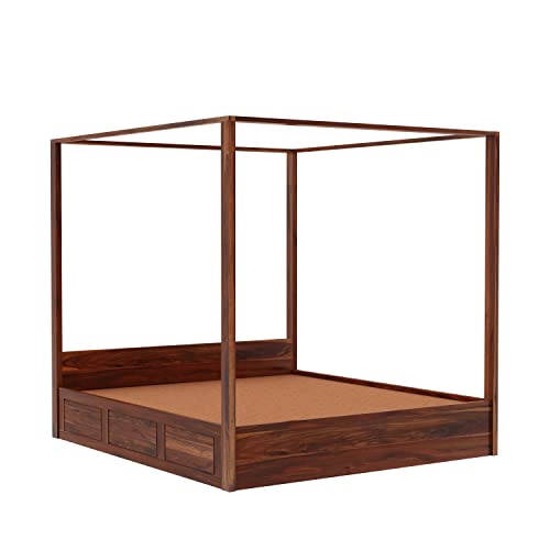 Image of Solid Sheesham Wood Queen Size Poster Bed Hydraulic Storage for Bed Room Living Room Home Wooden Double Bed Palang Solid Wood Bedroom Furniture for Hotel (Honey Finish)