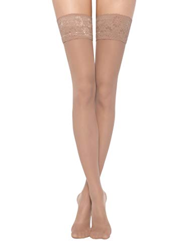 Image of Conte Semi Opaque Thigh Highs Self-Supported Stockings Silicone Lace Top Stay Ups Class 40 Den