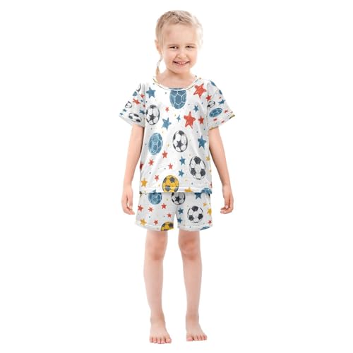 senya Short Sleeve Pajamas Sets Summer Cotton Sleepwear Sketchy Yellow Blue Soccer Stars3