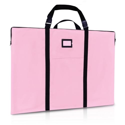 WISEPRO ドキュメントファイル パネルバッグ 大判 A1 サイズ ポスター収納 アート 手提げ 肩掛け 書類バッグ 図面ケース 61×91cm トートバッグ 大容量 名刺入れ・ポケット付 製図板用 作品収納 (ピンク)