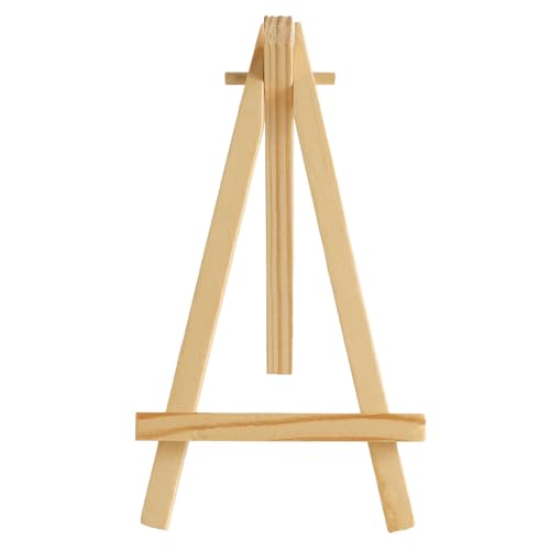 WHTCHSU 5 Pack 4.9\" Mini Wood Display Easel, Natural Wooden Tripod Holder Stand for Displaying Small Canvases, Business Cards, Photos
