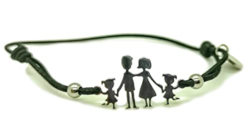 Bracciale famiglia family elastico con sagoma famiglia 2 BIMBE in acciaio inossidabile, regolabile. Handmade, realizzato a mano,