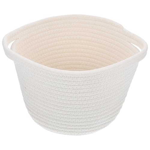 Homoyoyo Cesta de Cuerda de Algodón Tejida Blanca Grande con Asas Dobles Organizador de Almacenamiento para Escritorio Cesta para Maquillaje y Artículos Diversos Accesorio Práctico