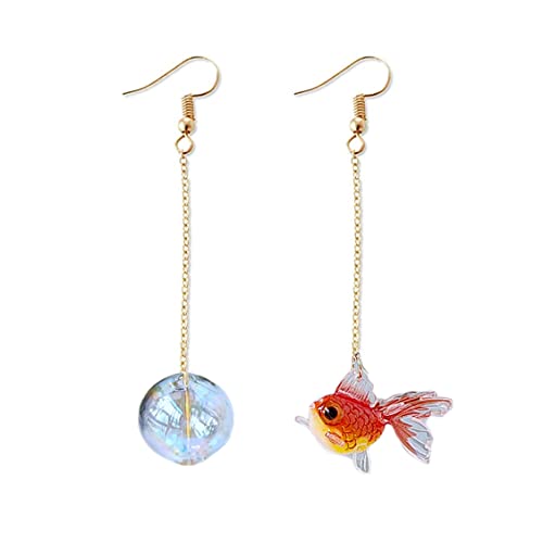 Funny Cute Asymmetry Goldfish Dangle Drop Earrings Lovely Acrylic Resin transparent Glass Ball Fish Earrings for Women