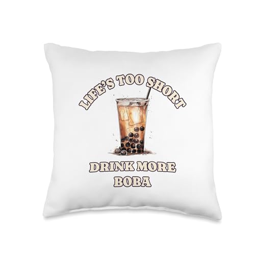 Funny Drink More Boba Tea Lover Quote Throw Pillow