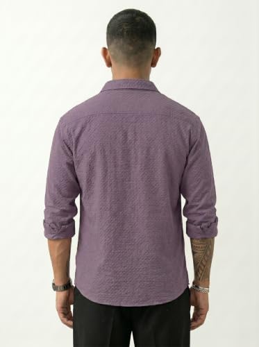 Image of Men's Casual Button Down Shirts Long Sleeve Cotton Bland Shirt Fashion Textured Beach Summer Shirt