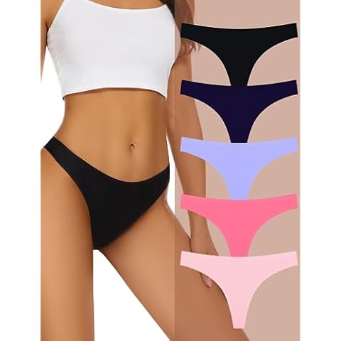 Yastouay Seamless Thongs for Women No Show Thongs Nylon Breathable Thong Stretch Womens Panties Underwear 5 Pack Cover