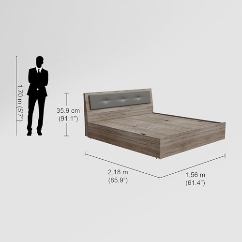 Image of Interio by Godrej Bed, Stud Queen Size Engineered Wood Bed with Pullout Storage, 1-Year Warranty, Sonoma Oak, Particle Board