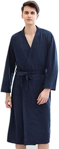 MDINC Men Bathrobe Waffle Weave Lightweight Kimono Spa Bathrobe for 80-100kg, Navy Blue, 12-14 Years