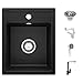 Fregadero Cocina 40 x 50 cm, Fregadero Granito Un Seno + Mezclador de Fregadero + Sifón Clásico, Fregadero Empotrado Riga de Primagran, Negro