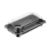 Restaurantware Sushi Containers, Pack Of 100 Plastic Disposable Rectangle Sushi Storage Containers, Sushi Containers With Lids For Meal Prep Take Out, Stackable Black Food Containers With Clear Lids