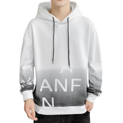 [Azul Mar] スウェットパーカー フーデッド ロゴ パーカー メンズ 薄手 フード付き スウェットプルオーバー 長袖 ゆったり カジュアル 秋冬 トップス 韓国ファッション (JP, アルファベット, XL, ホワイト)のサムネイル