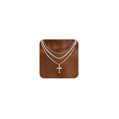 Cross Necklace for Women,14K GoldSterling Silver Plated Cross Pendant Necklace for Women Non Tarnish Waterproof Trendy Layered Necklace Dainty Charm Choker Necklace Easter Christian Baptism Religious Faith Jewelry Gifts