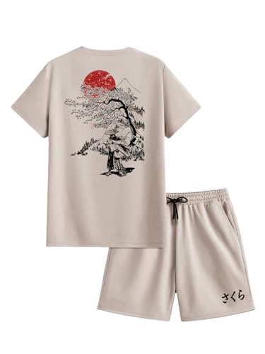 Men's 2 Piece Tracksuits Short Sleeve Floral Graphic Tees and Drawstring Track Shorts Set