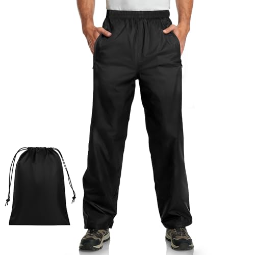 BSBUY Leichte Regenhose für Herren, Wasserdichte Regenhosen mit Taschen, Winddicht Hose Matschhose â€¦ – Miniatur
