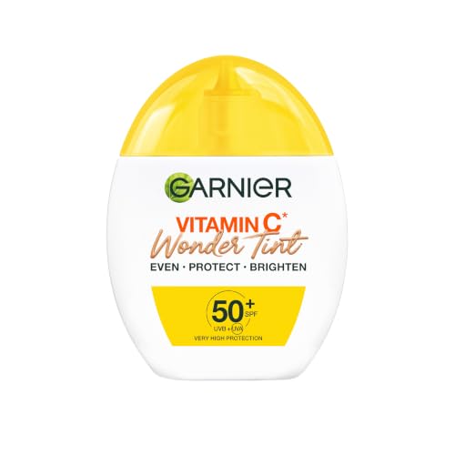 Garnier Vitamin C* Wonder Tint SPF50+ Medium Shade All-In-1 Tinted Fluid Even Protect and Brighten Skin 5% Vitamin C* Niacinamide Glycerin - 40ml