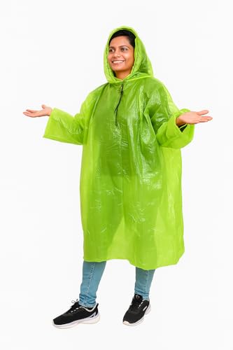 Image of Waterproof Unisex Raincoat | Hooded Full Sleeves Outdoor Poncho for Men, Women, Boys & Girls | Disposable Poncho Raingear Travel Rainsuit Barsaati Durable PVC Rainwear for Camping, Hiking, Travelling