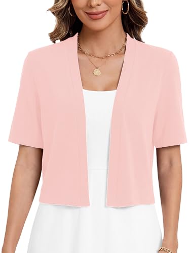 Image of Heymoments Women's Thin Shrugs Short Sleeve Lightweight Cropped Tops Open Front Knitted Cardigan for Dress Summer Bolero