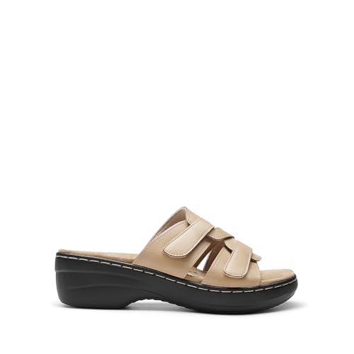 Image of DREAM PAIRS Women Arch Support Slide Sandals Adjustable Straps Slip On Wedge Sandals Casual Comfort Lightweight Flat Slides