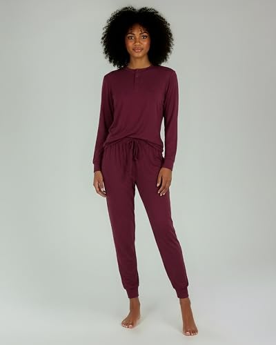 Image of Real Essentials 2 Pack: Women's Soft Long Sleeve Sleep Set - Comfortable Lounge Pull Over Hoodie and Henley Jogger