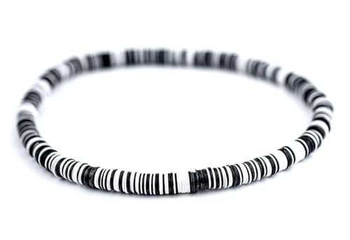 TheBeadChest Boho Stretch Bracelet, Black & White - Stackable African Vinyl Heishi, Unisex for Men & Women