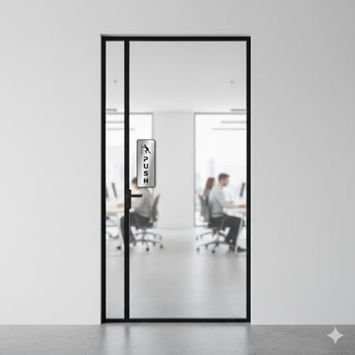 Image of Premium Brushed Silver Black Finish Pull Push Acrylic Door Sign 6 inch x 2 inch Sign Easy to Mount Self-Adhesive Tape for Hotel Office Corporate Resort
