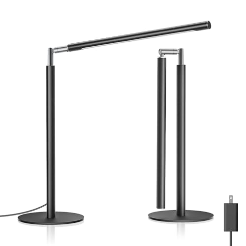 Image of Metal LED Desk Lamp for Home Office - Foldable Industrial Desk Light with Base, 16 inch Dimmable Table Lamp for Reading, 4 Color Temps, 15W Modern Desktop Lamp for College Dorm Study Task Work