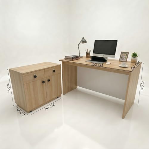 Image of TEKAVO Kairo Director Table for Office with 2 Drawer & Storage, Executive Desk for Office, Laptop Table, Boss Table, Luxury MD Desk, Brown & Black Wood (150 Cm x 60 Cm x 75 Cm) - DIY