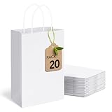 MESHA Gift Paper Bags 20Pcs 5.25x3.75x8 Inch White Small Shopping Kraft Bags Bulk with Handles Reusable for Business Grocery Birthday Wedding Kids Party Favors(Made in USA)