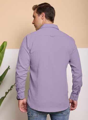 Image of FILO HEVIS Men's Casual Button Down Popcorn Shirts Stylish Long Sleeve Linen Textured Beach Summer Shirt