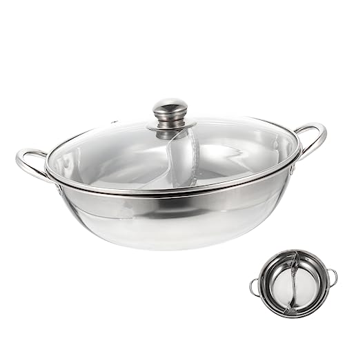 Garneck 1set Hot Pot with Divider Thickened Dual Compartment Soup Pot for Home Restaurant Cooking Induction Gas Compatible Easy to Clean