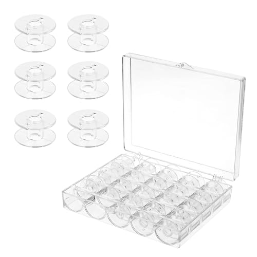 Dreamil Nähmaschine Spulen Box,25 Fächer Kunststoff-Nähspule,Spulenbox aus Kunststoff,Spulenaufbewahrungsbox,für Gängige,Spule Nähmaschine (Transparente Farbe)