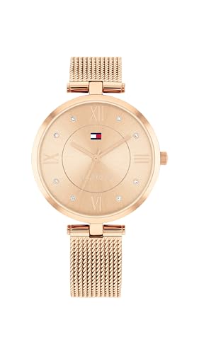 Tommy Hilfiger Montre à Mouvement à Quartz Trois Aiguilles pour Femme avec Bracelet Milanais en Acier Inoxydable de Couleur Or Rose - 1782712