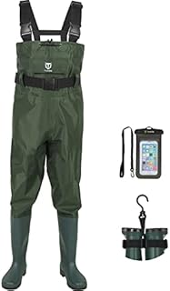TIDEWE Bootfoot Chest Wader, 2-Ply Nylon/PVC Waterproof Fishing & Hunting Waders with Boot Hanger for Men and Women Green Size 8