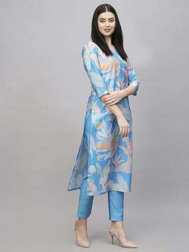 Image of GoSriKi Women's Cotton Blend Printed Kurta with Pant