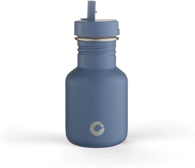 One Green Bottle  BOTL Tough Canteen Water Bottle with Matching Sports Cap, Stainless Steel Water Bottle, Non-Insulated, Single-Skinned Eco Bottle, 350ml (Shark Fin)