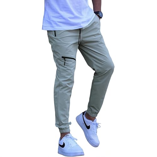 Image of Men's Regular-Fit Cargo Joggers | Trendy Lightweight Track Pants with Multi Zipper Pockets & Adjustable Waist | Versatile Trousers for Exercise, Travel & Lounge Wear