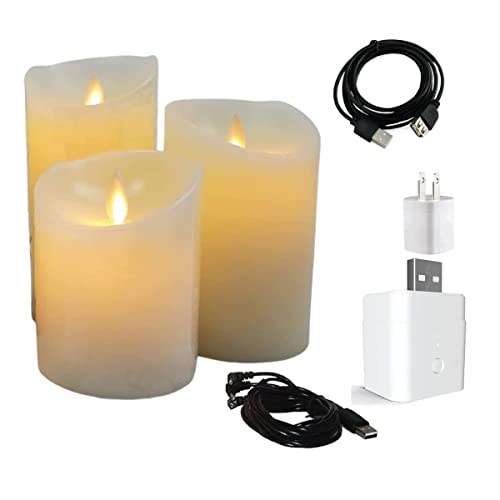 Image of UBREW USA Smart Home Realistic Flickering Flameless Candles. USB Powered. Electric Extra Bright Real Wax Pillars LED Candle. Compatible with Alexa, Google Assistant, IFTTT.