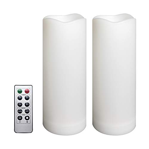 Image of 2 Pack Outdoor Flameless Pillar Candles with Remote and Timer Waterproof Battery Operated Electric LED Candle Set for Gift Home Decor Party Wedding Supplies Garden Christmas Decoration, 3 inch x 8 inch